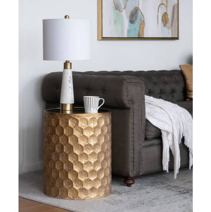 Round Brass Honeycomb Metal Stand Side Table