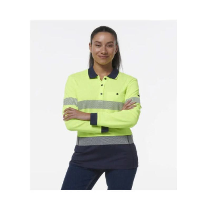 King Gee Women's Workcool Hyperfreeze Spliced Long Sleeve Polo With Segmented Tape - Shopica Pty Ltd