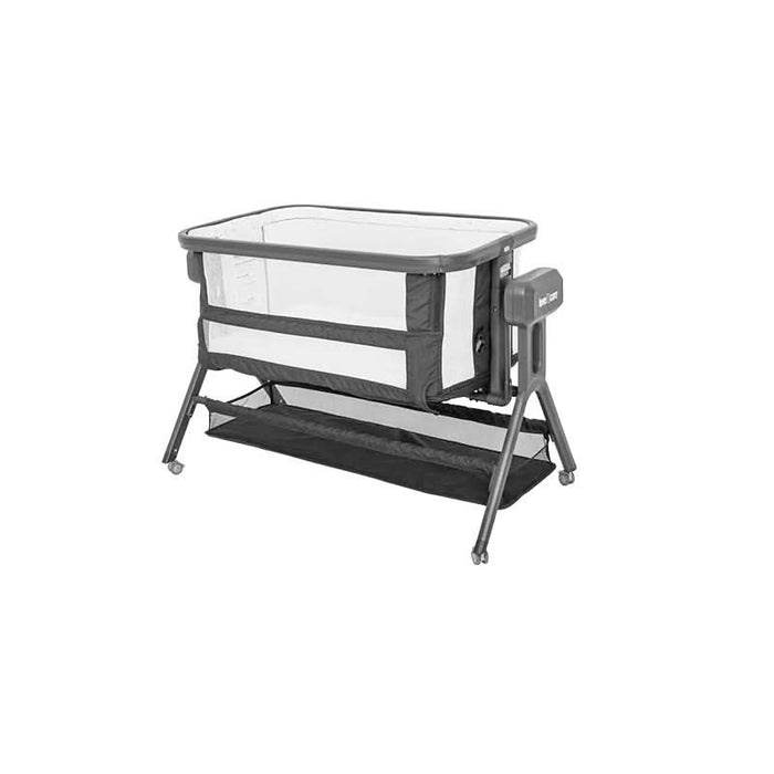 "Innovative Love N Care Side Sleeper Glide Sleeper in sleek black, showcasing its versatile crib configurations.