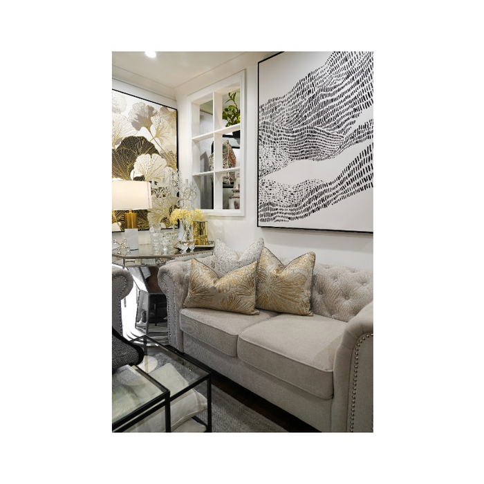 Gilded Elegance: Gold and White Leaf Pattern Cushion - Shopica Pty Ltd