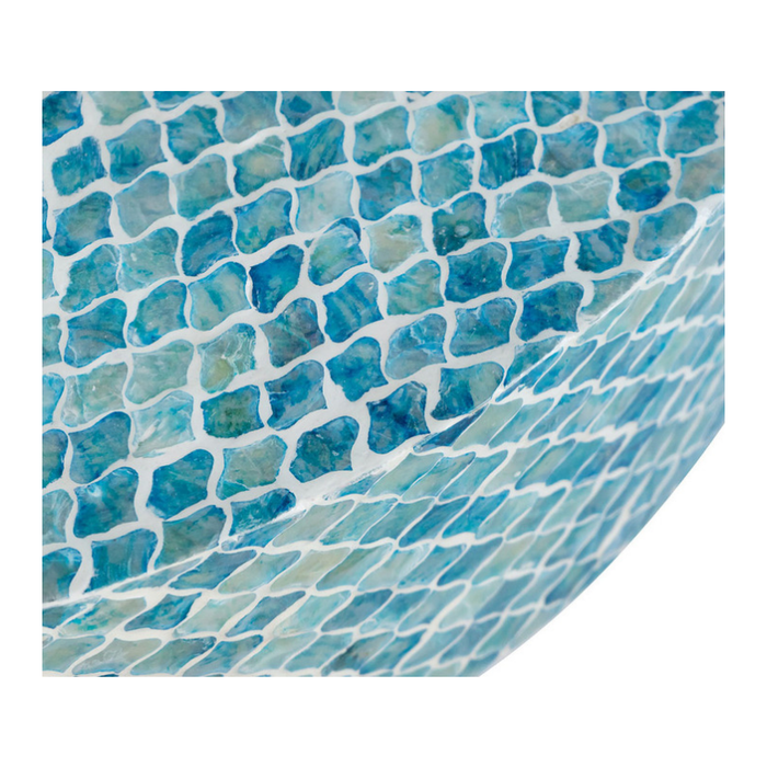 Close-Up Detail of Blue Capiz Surface - Azure Oasis Coffee Table