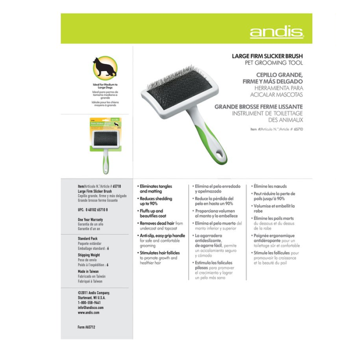 Andis Firm Slicker Brush Large White Lime Green