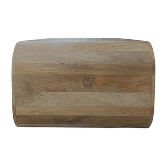 Wooden bread box with curved lid, natural finish, kitchen countertop storage