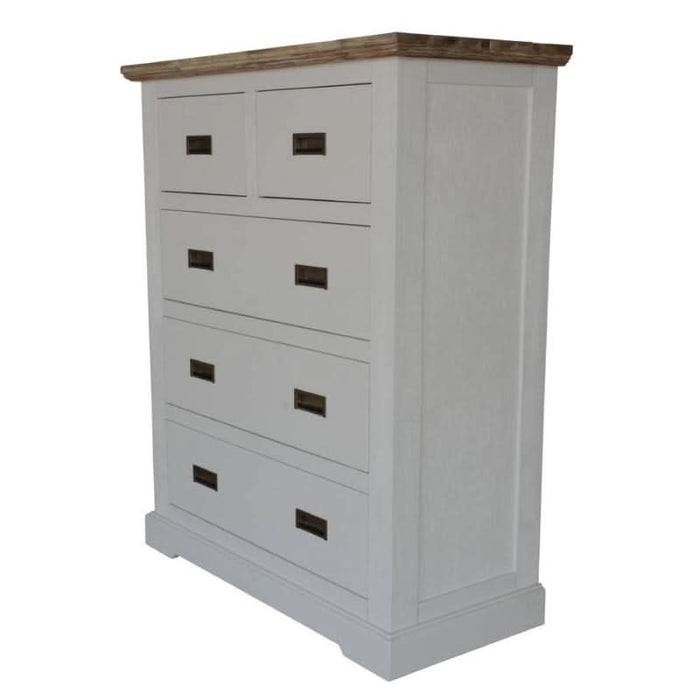  5-Drawer Artisanal Multi-Tones Acacia Tallboy Side View