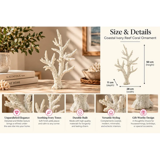 50cm ivory bush coral ornament size guide 28cm wide 11cm deep with texture close ups