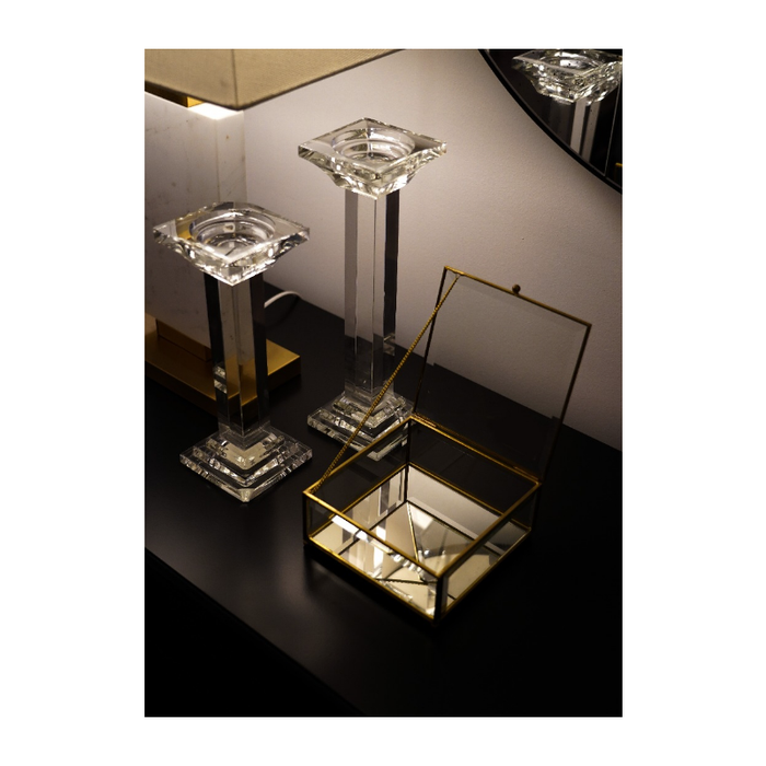 Vintage charm brass glass box on a chic dressing table