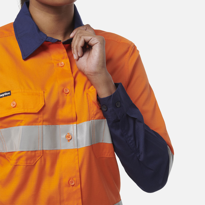 King Gee Women's Workcool Vented Spliced Shirt Taped Long Sleeve - Shopica Pty Ltd
