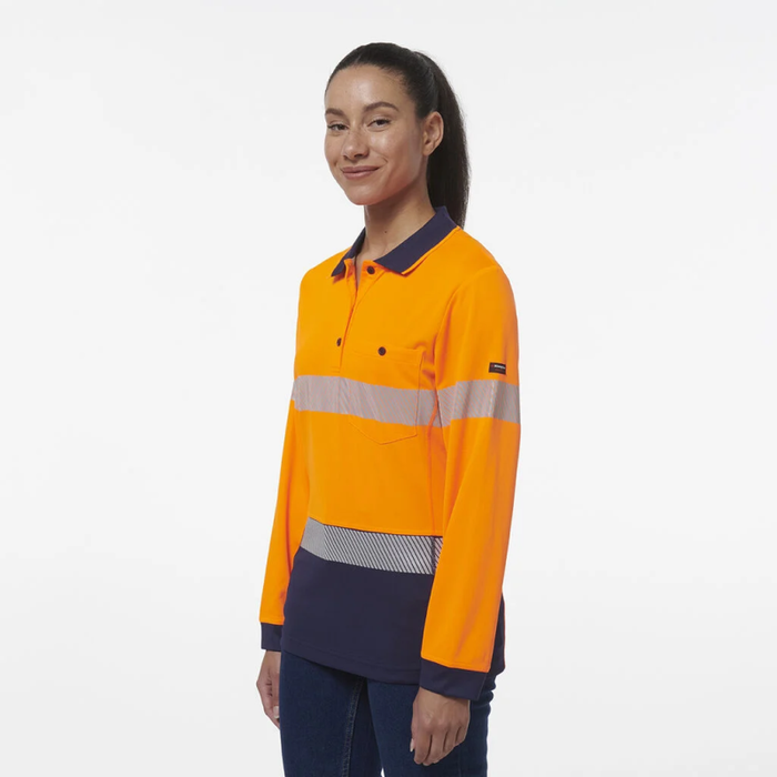 King Gee Women's Workcool Hyperfreeze Spliced Long Sleeve Polo With Segmented Tape - Shopica Pty Ltd