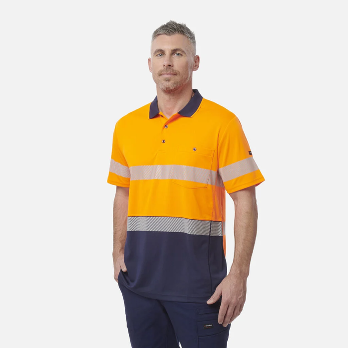 King Gee Men's High Visibility Short Sleeve Polo - Taped Work Cool - Yellow - Orange - Shopica Pty Ltd