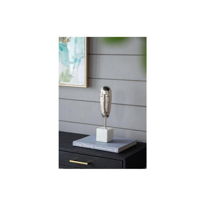 Eloquent Contours: Aluminium Face Sculpture on Marble Stand - Shopica Pty Ltd