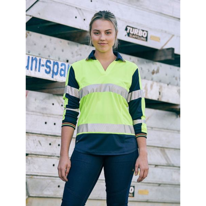 Bisley Womens Long Sleeve Taped Two Tone Hi Vis V-neck Polo - Shopica Pty Ltd