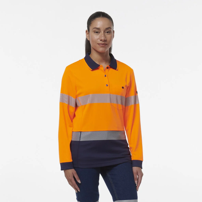 King Gee Women's Workcool Hyperfreeze Spliced Long Sleeve Polo With Segmented Tape - Shopica Pty Ltd
