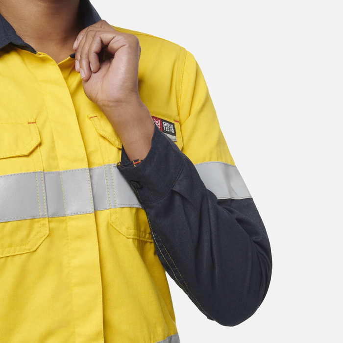 King Gee Women'S Shieldtec Fr Hi-Visibility Two Tone Open Front Long Sleeve Shirt With Fr Tape