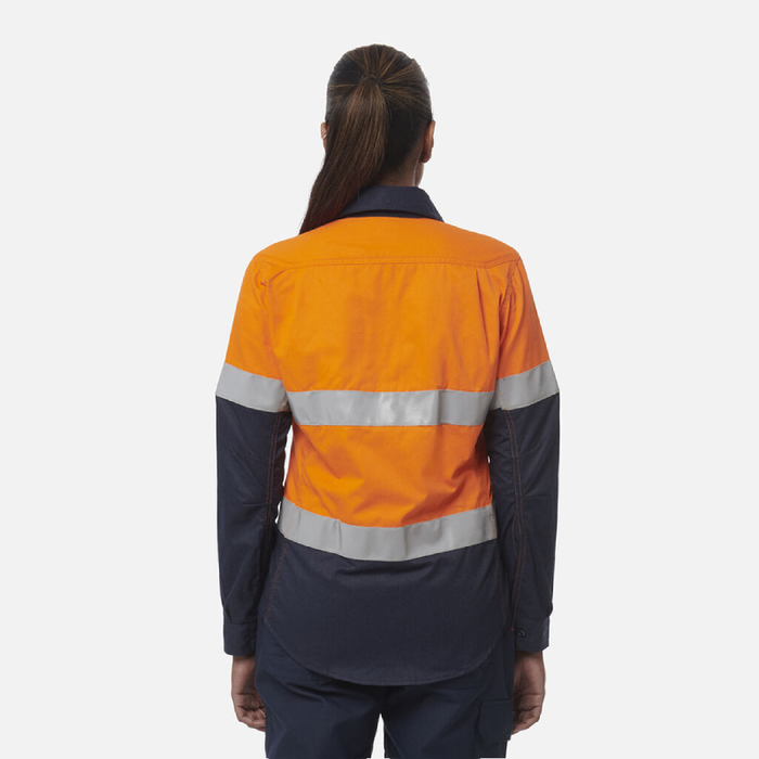 King Gee Women'S Shieldtec Fr Hi-Visibility Two Tone Open Front Long Sleeve Shirt With Fr Tape
