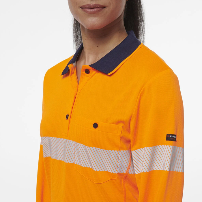 King Gee Women's Workcool Hyperfreeze Spliced Long Sleeve Polo With Segmented Tape - Shopica Pty Ltd