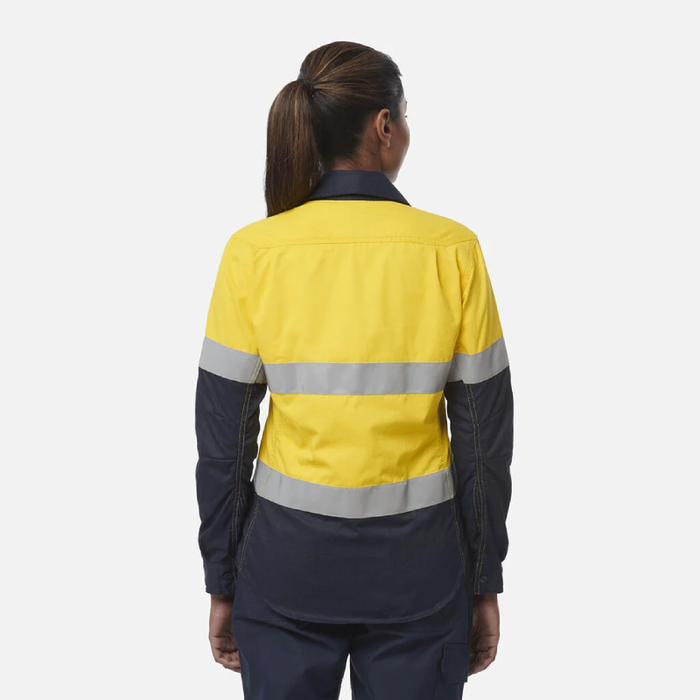 King Gee Women'S Shieldtec Fr Hi-Visibility Two Tone Open Front Long Sleeve Shirt With Fr Tape
