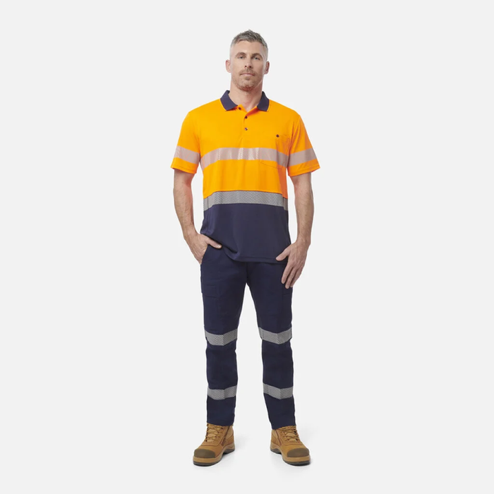 King Gee Men's High Visibility Short Sleeve Polo - Taped Work Cool - Yellow - Orange - Shopica Pty Ltd