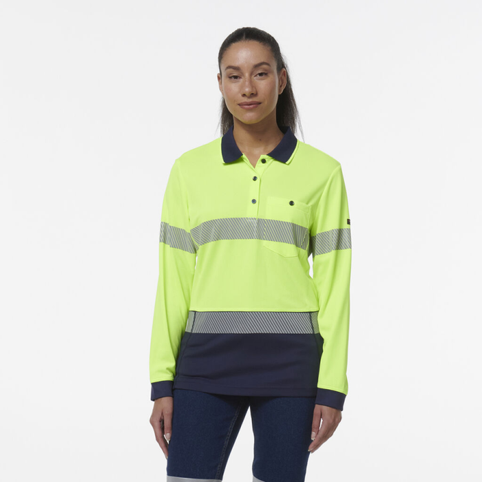 King Gee Women's Workcool Hyperfreeze Spliced Long Sleeve Polo With Segmented Tape - Shopica Pty Ltd