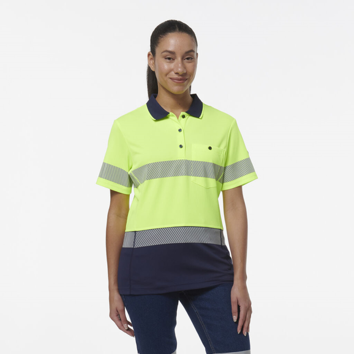 King Gee Women's Workcool Hyperfreeze Spliced Short Sleeve Polo With Segmented Tape - Shopica Pty Ltd