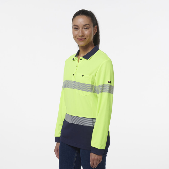 King Gee Women's Workcool Hyperfreeze Spliced Long Sleeve Polo With Segmented Tape - Shopica Pty Ltd