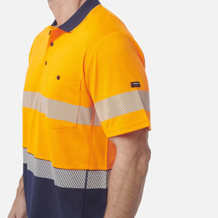King Gee Men's High Visibility Short Sleeve Polo - Taped Work Cool - Yellow - Orange - Shopica Pty Ltd