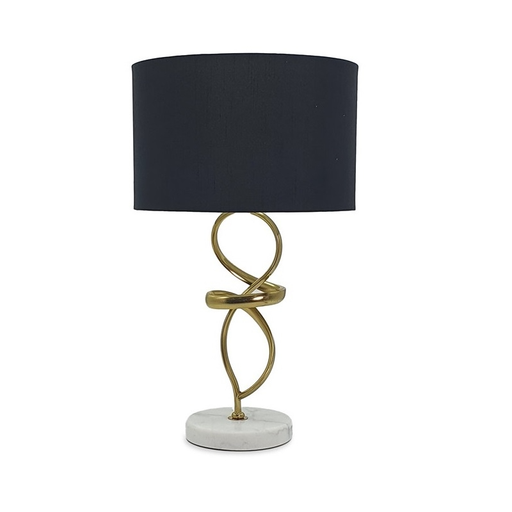 Abstract Gold Table Lamp 55 cm with black fabric shade and white marble base.