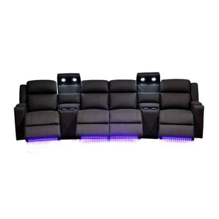 Academy Home Theatre 4 Recliners & 2 Consoles Fabric Black Lounge MKII Light Up