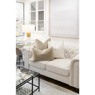 Alabaster Velvet Cushions on Sofa
