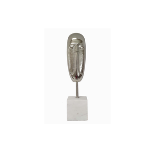 Aluminium Face Sculpture on Marble Stand Front Side
