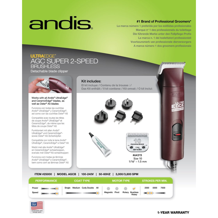 Andis Ultra Edge AGC Super 2-Speed Pet Grooming Clippers Description