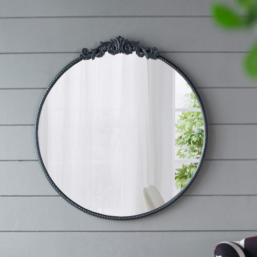 Arabella Victorian Black Round Mirror on the wall