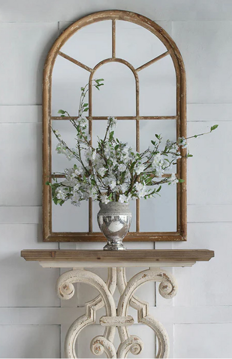 Arched Accent Wood Trim & Panelled Window Style Mirror On Display