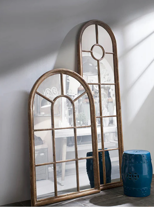 Arched Accent Wood Trim & Panelled Window Style Mirror On the wall
