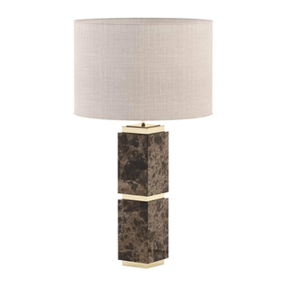 Asti Square Marble Lamp 70 cm solid brown marble base with neutral fabric shade.