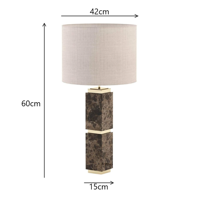 60 cm marble lamp with 42 cm shade and 15 cm base measurements displayed.