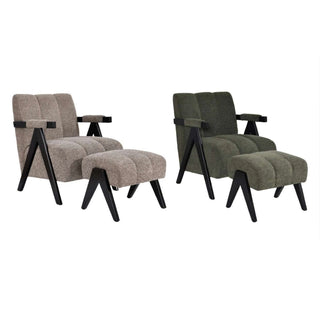 Atlas Fabric Accent Chair and Stool Both Green and Fawn Variants