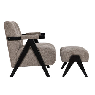 Atlas Fabric Accent Chair and Stool In Fawn Side Profile