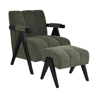 Atlas Fabric Accent Chair and Stool In Green
