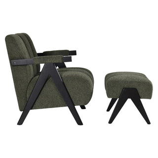 Atlas Fabric Accent Chair and Stool In Green Side Profile