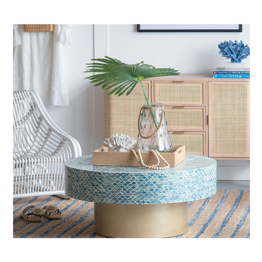 Azure Oasis Round Coffee Table with Golden Touch