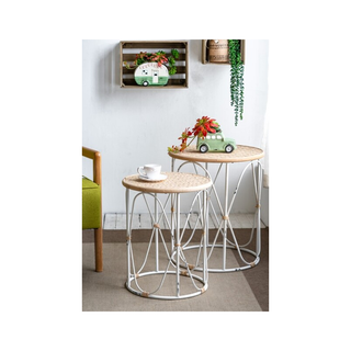 Bamboo Bliss: Dual Weave Iron Side Tables