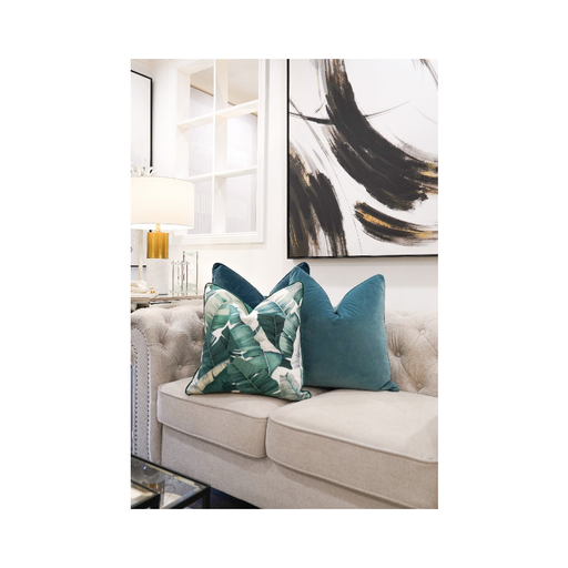 Banana Leaf Teal And White Cushion
