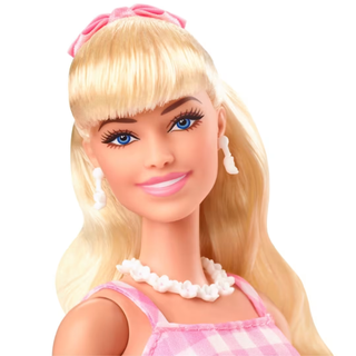  Barbie The Movie Pink Gingham Dress Doll Close-up