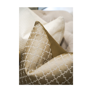 Bedroom Sofa Modern Pattern Cushion gold and white Close Up Look