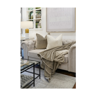 Beige Double Sided with White Pipping Throw Blanket Set 