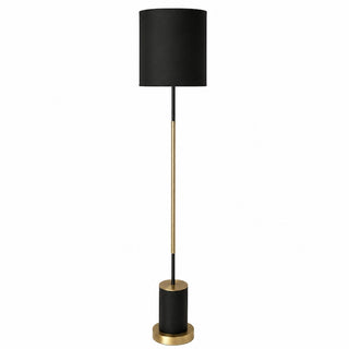 Bella Black Floor Lamp with gold accents on a white background