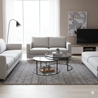 Bella Round Black Nesting Coffee Table with Glass Top