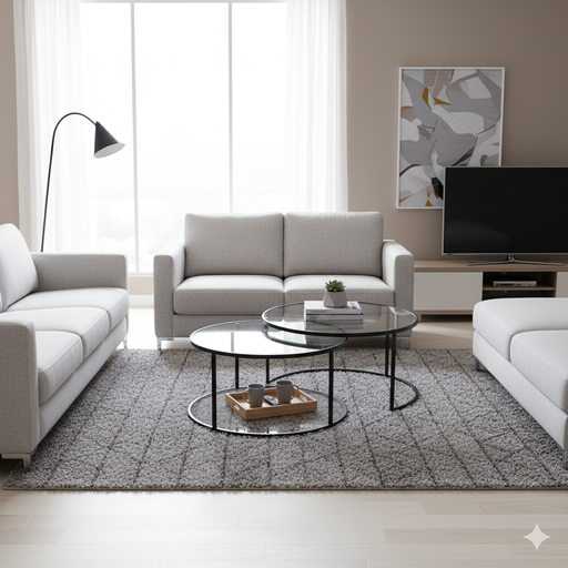 Bella Round Black Nesting Coffee Table with Glass Top