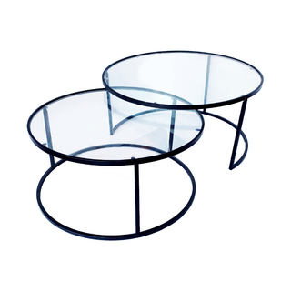 Bella Round Black Nesting Coffee Table with Glass Top Close Up Look