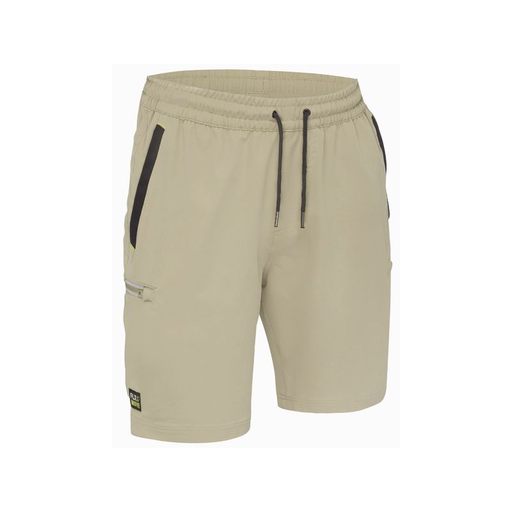 Bisley Flx & Move 4-way Stretch Elastic Waist Tradie Cargo Shorts In Stone
